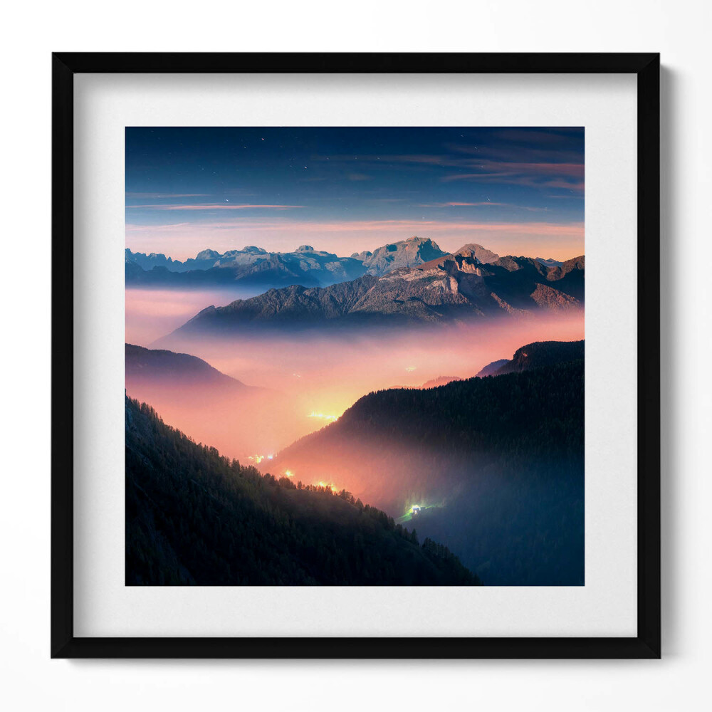 Tablou living cu rama unic Peisaj de vârfuri de munte