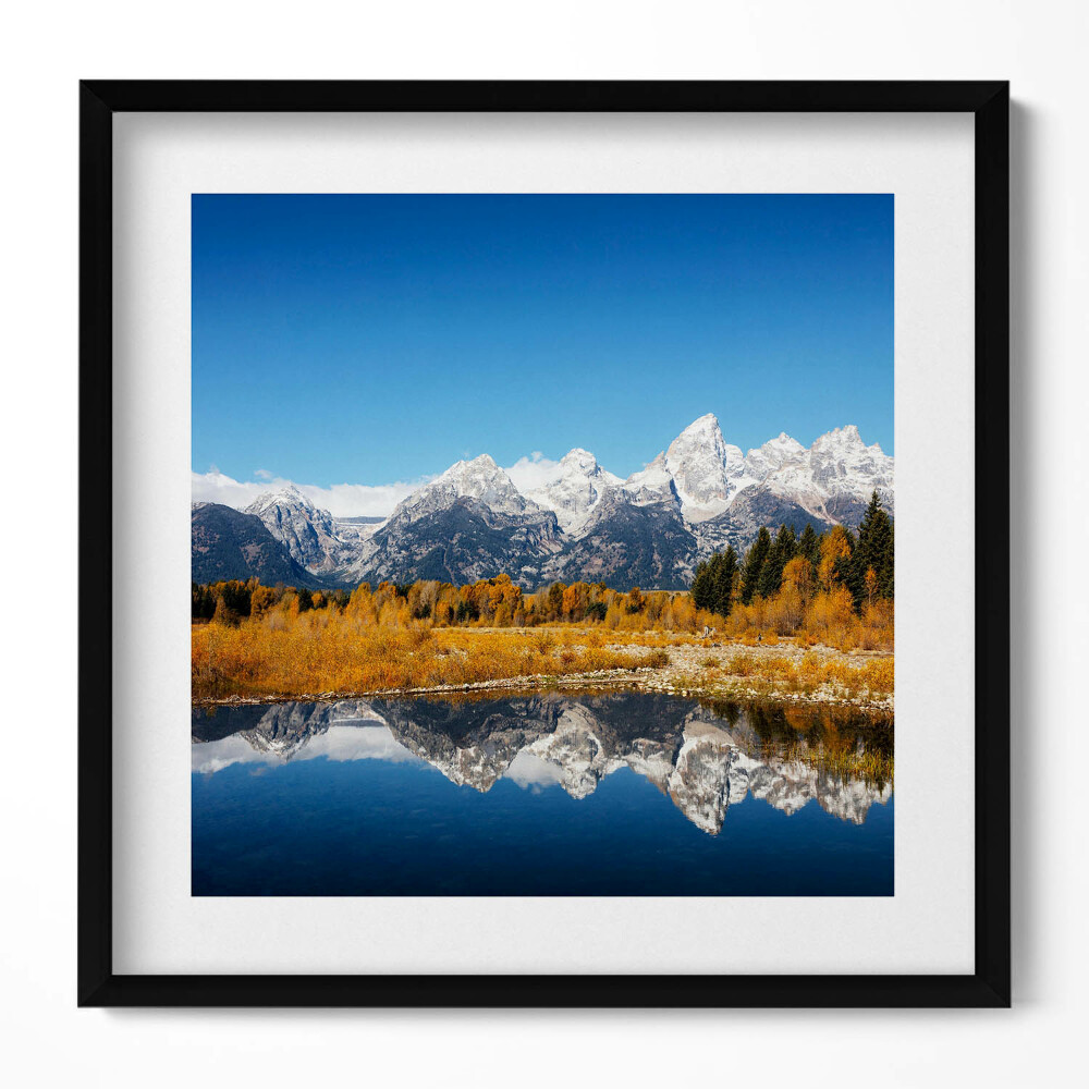 Tablou rama unic Lacul de munte și copacii de toamnă