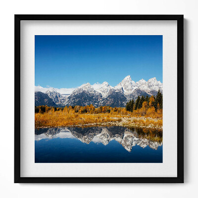 Tablou rama unic Lacul de munte și copacii de toamnă