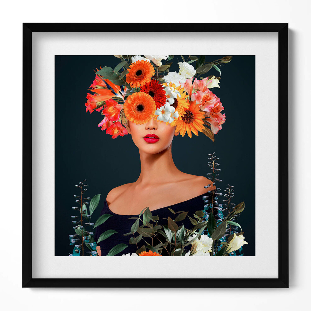 Tablou rama unic Cap de femeie în flori