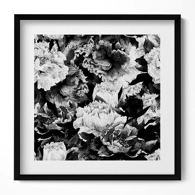 Tablou rama unic Bujori cu flori albe și negre