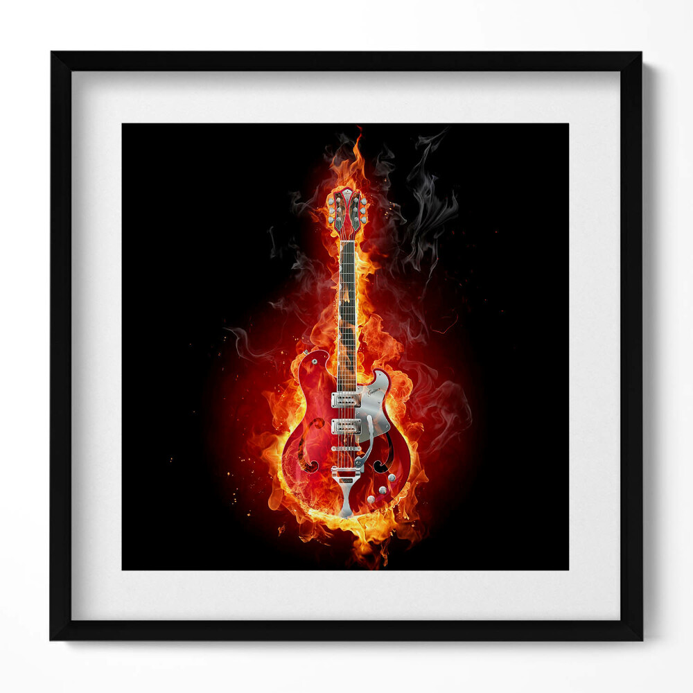 Tablou living cu rama unic Chitară electrică roșie aprinsă