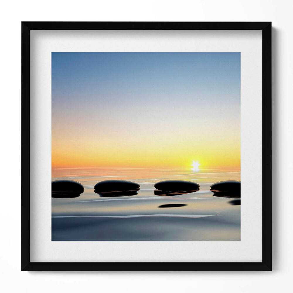 Tablou rama unic Pietre pe apă la răsărit - zen