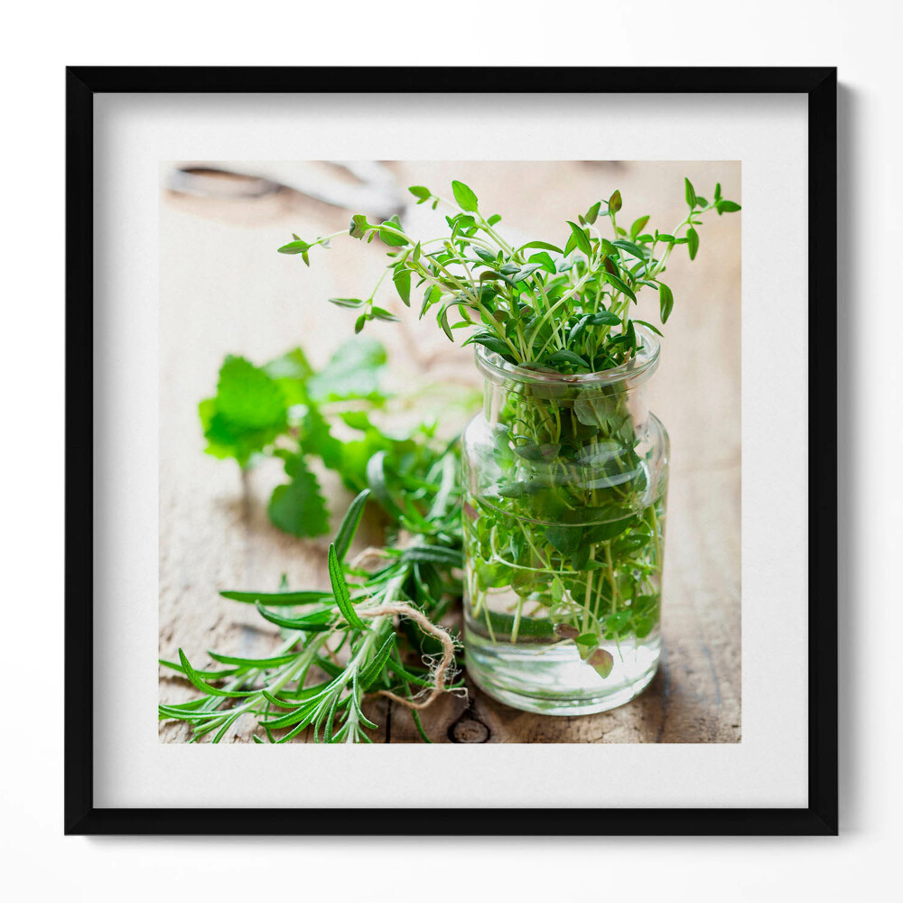 Tablou living cu rama unic Ierburi într-un borcan pe lemn
