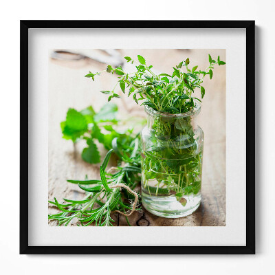 Tablou living cu rama unic Ierburi într-un borcan pe lemn