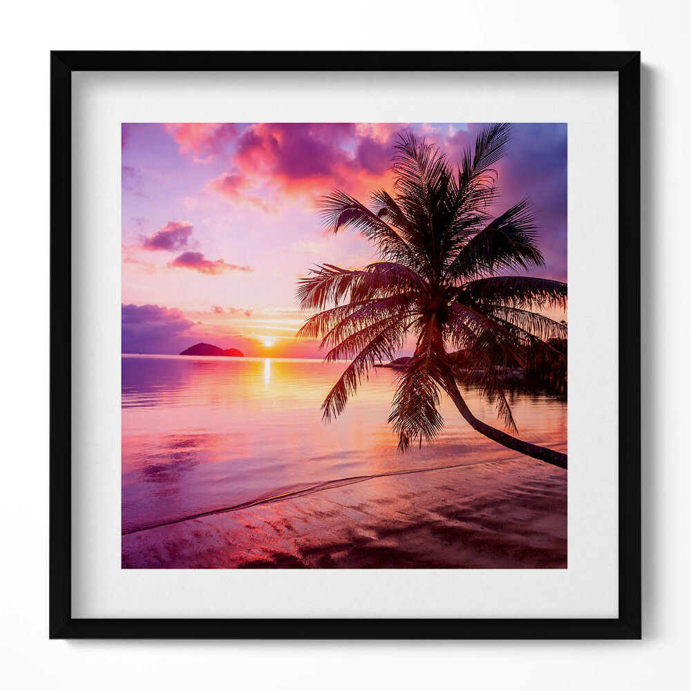 Tablou rama unic Palmier pe plajă la apus