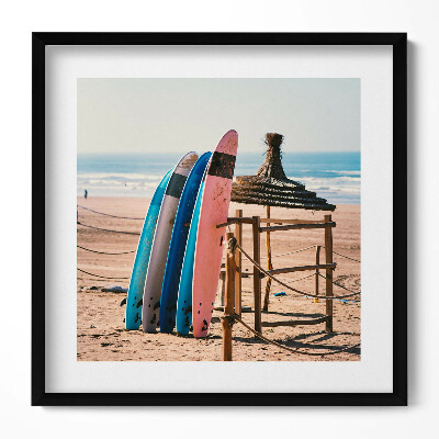 Tablou living cu rama unic Plăci de surf pe plajă