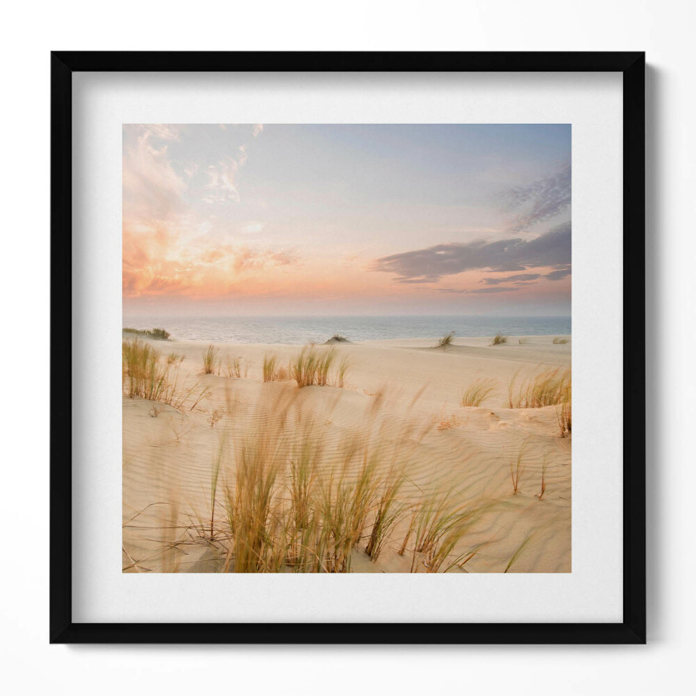 Tablou rama unic Peisaj boho cu ierburi delicate, mare și cer