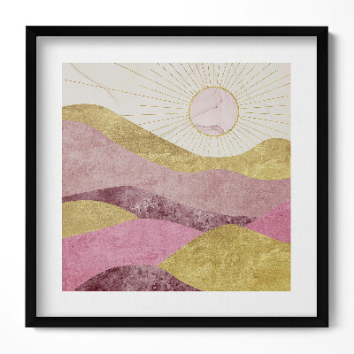 Tablou rama unic Peisaj abstract cu munți aurii și soare