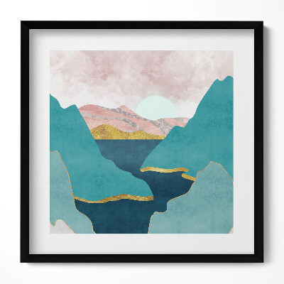 Tablou rama unic Ilustrație la modă a munților și râurilor