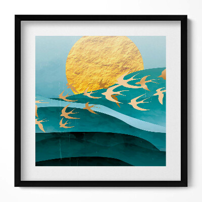 Tablou living cu rama unic Ilustrație a păsărilor aurii pe cer