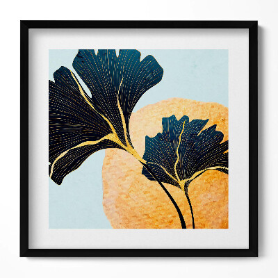 Tablou living cu rama unic Ilustrație cu frunze de ginkgo cu soare auriu