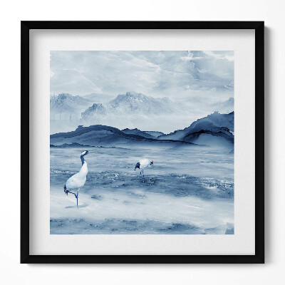 Tablou rama unic Peisaj pictat al unui lac și al unor macarale