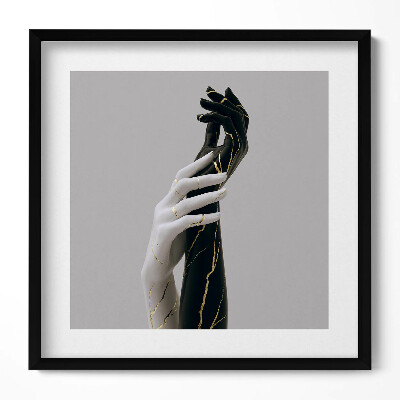 Tablou living cu rama unic Ace albe și negre cu aur