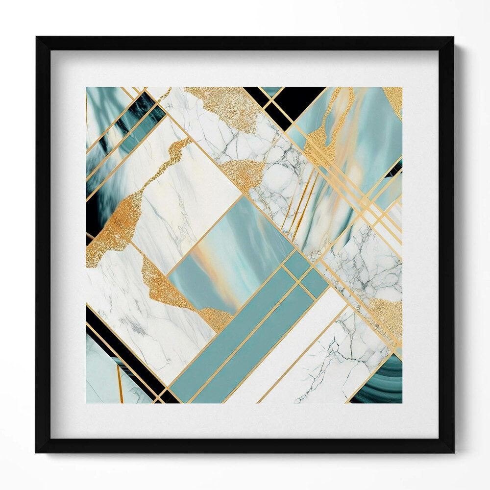 Tablou living cu rama unic Abstracție geometrică cu aur