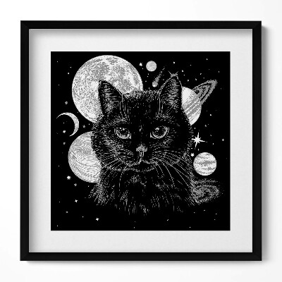 Tablou living cu rama unic Pisica Neagră Magică și Spațiul
