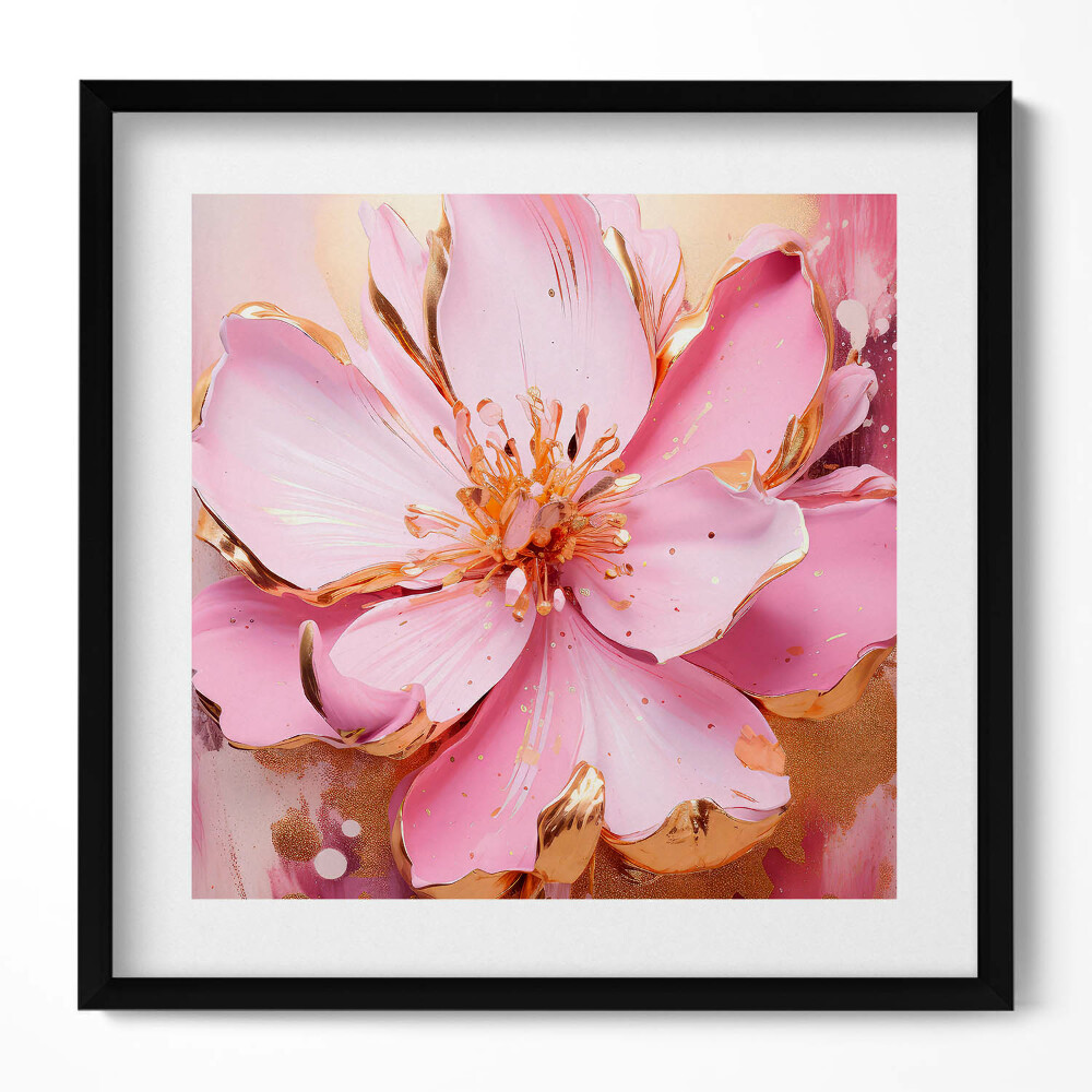 Tablou rama unic Floare pictată romantic în aur