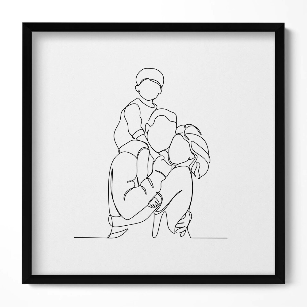 Tablou rama unic Artă liniară a unei familii fericite cu un copil