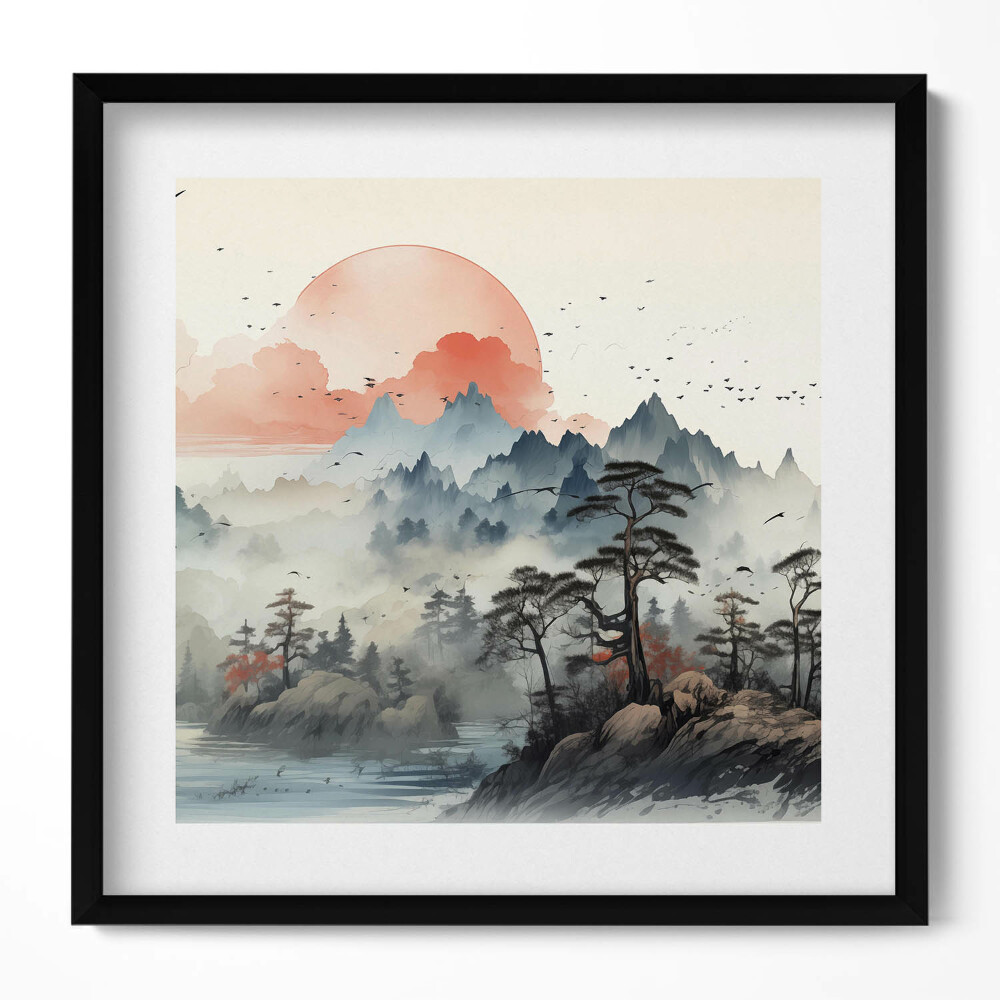 Tablou rama unic Peisaj forestier montan în stil japonez