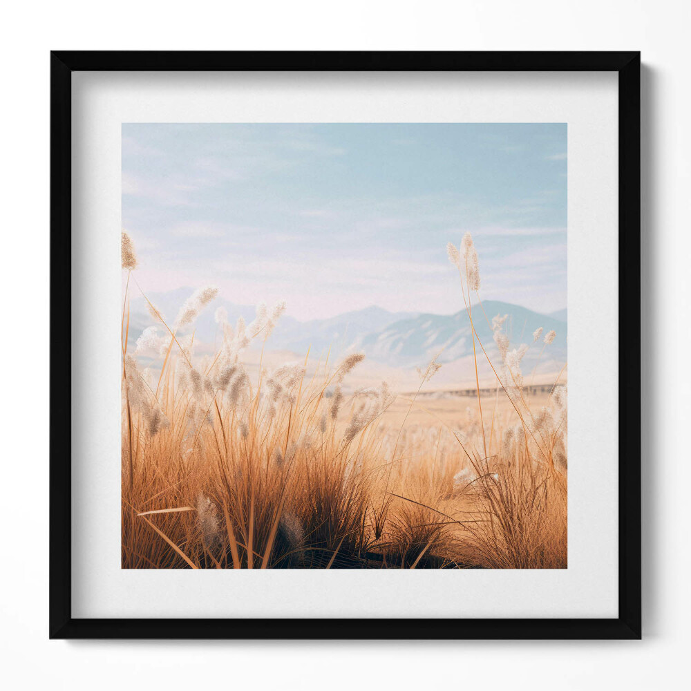 Tablou living cu rama unic Peisaj boho romantic cu iarbă și munți