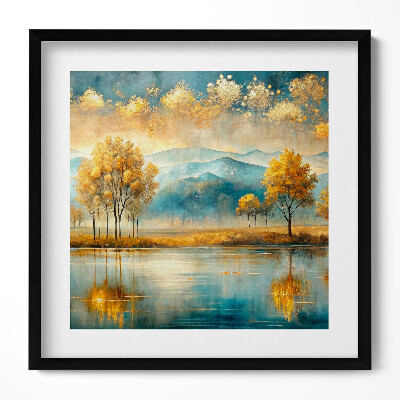 Tablou rama unic Peisaj abstract cu copaci aurii lângă lac