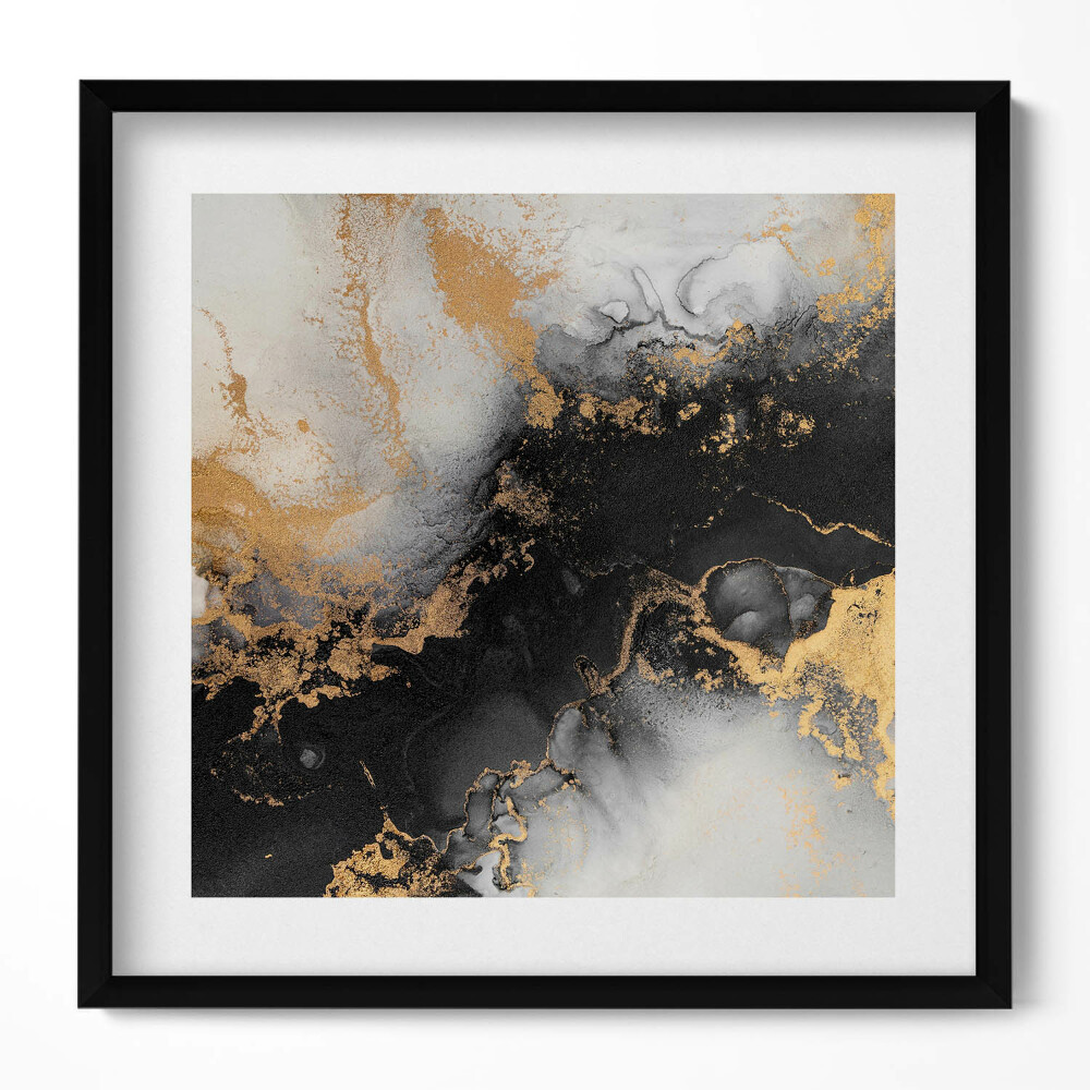 Tablou living cu rama unic Rezumat alb-negru cu aur
