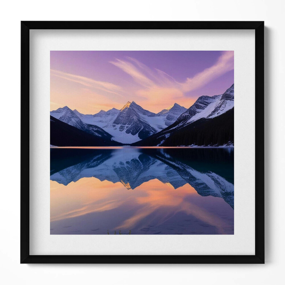 Tablou living cu rama unic Peisaj cu munți și lac seara