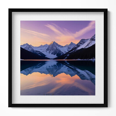 Tablou living cu rama unic Peisaj cu munți și lac seara