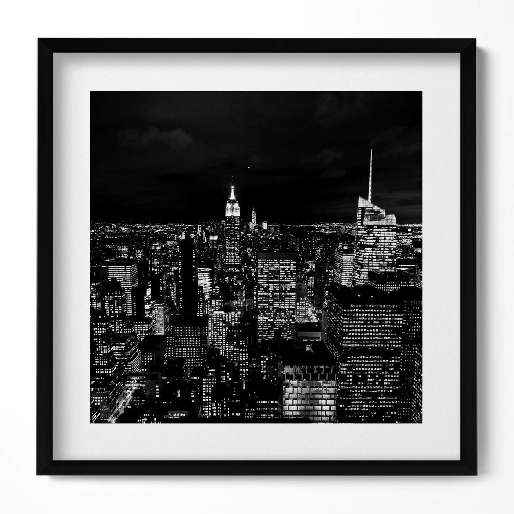 Tablou rama unic peisaj urban alb-negru noaptea