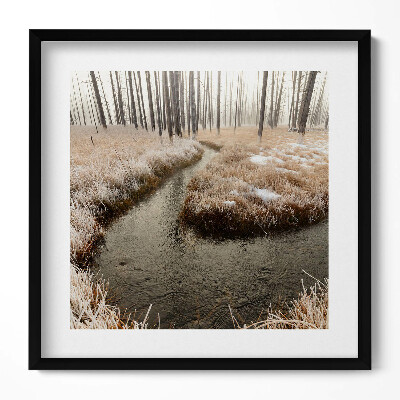 Tablou rama unic Râu în pădure iarna