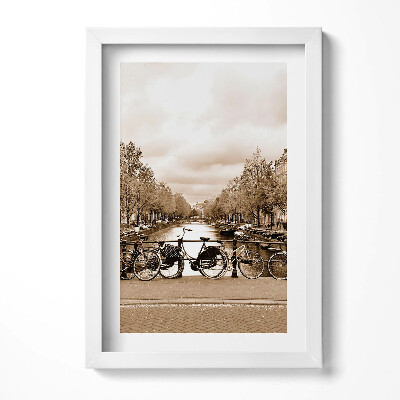 Tablou living cu rama decorativ Vedere a Amsterdamului cu biciclete