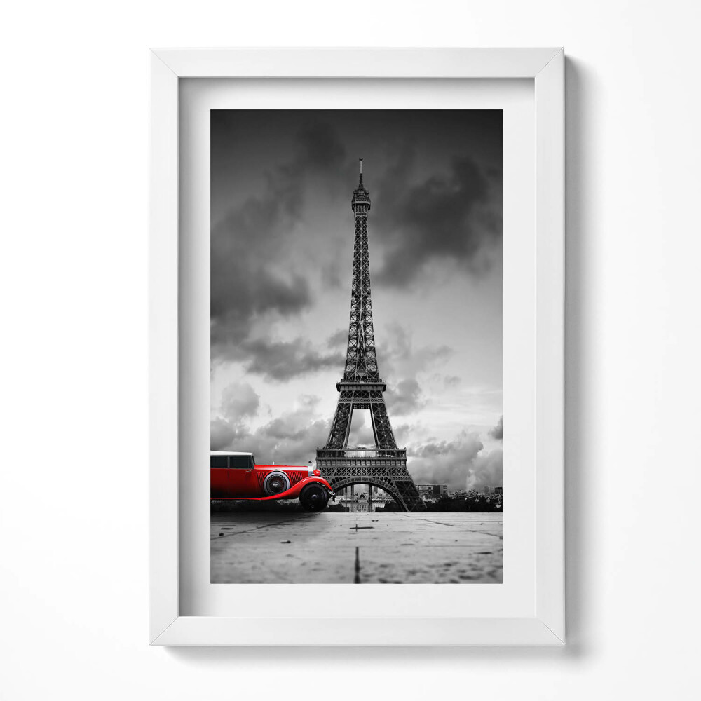 Tablou rama decorativ Turnul Eiffel și Mașina Roșie