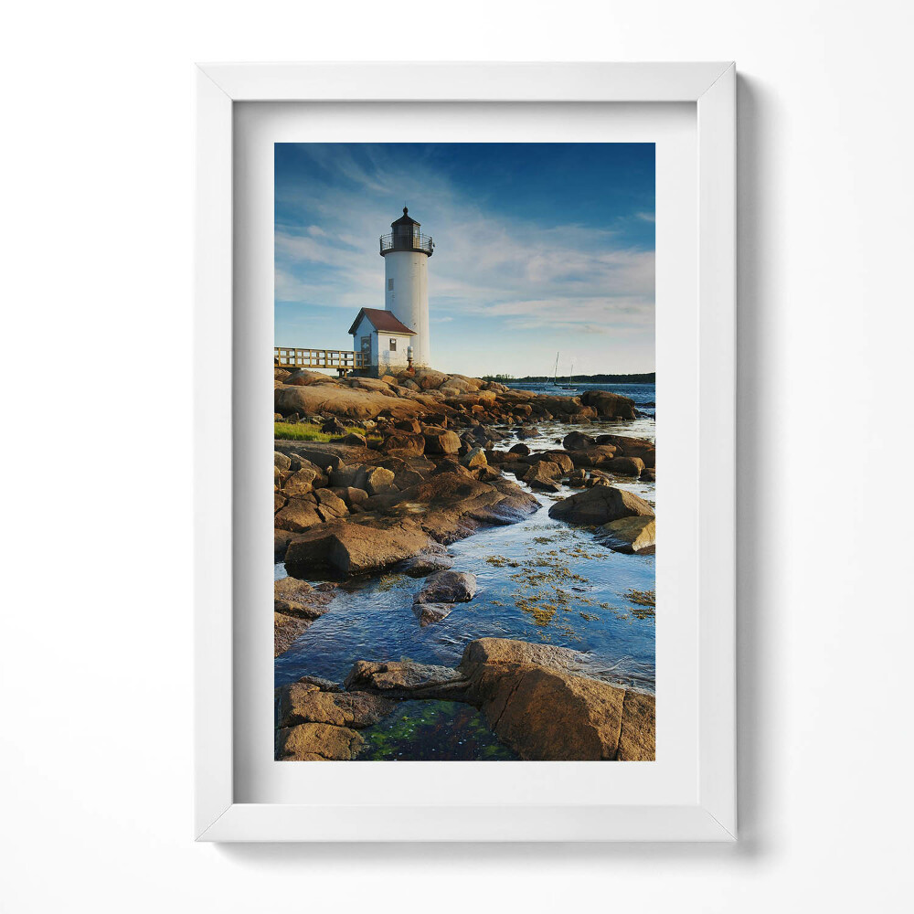 Tablou living cu rama decorativ Far, stânci și cer