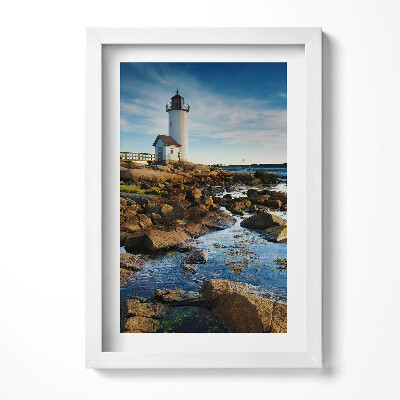 Tablou living cu rama decorativ Far, stânci și cer