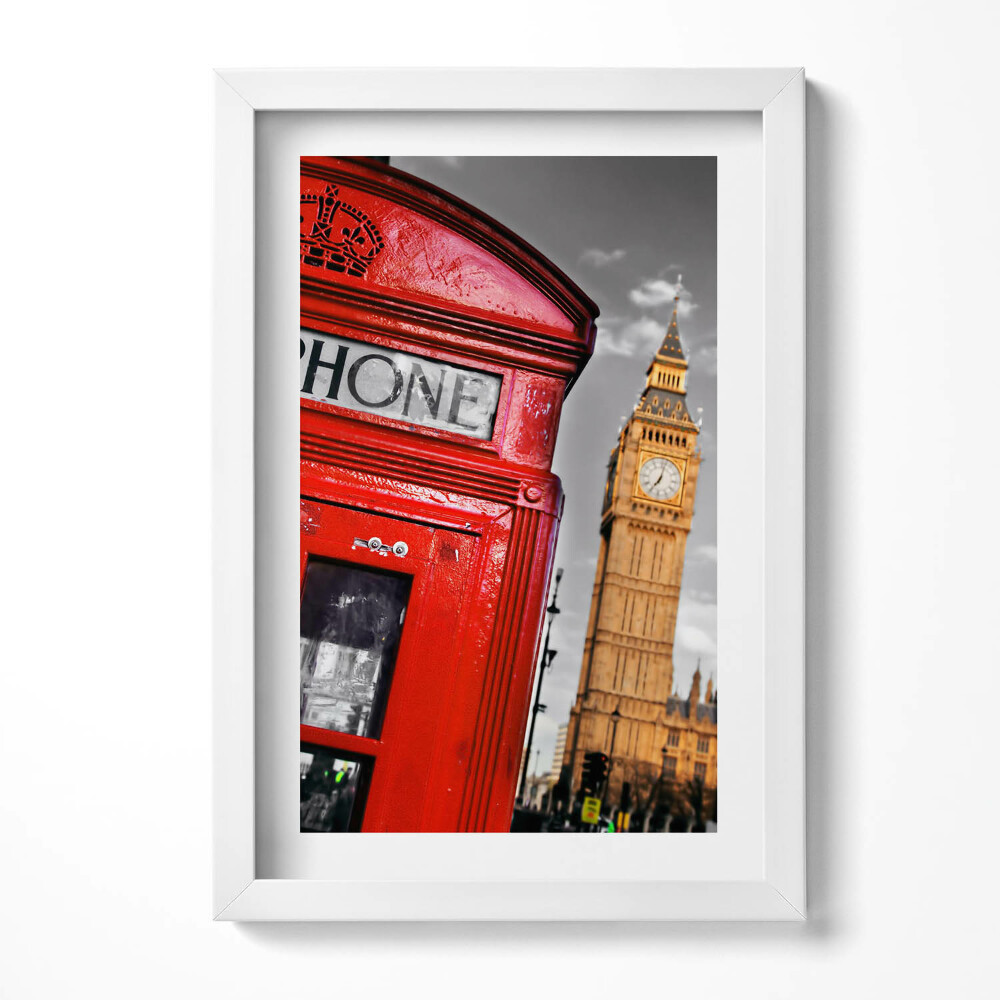 Tablou living cu rama decorativ Cabină telefonică și Big Ben - Anglia
