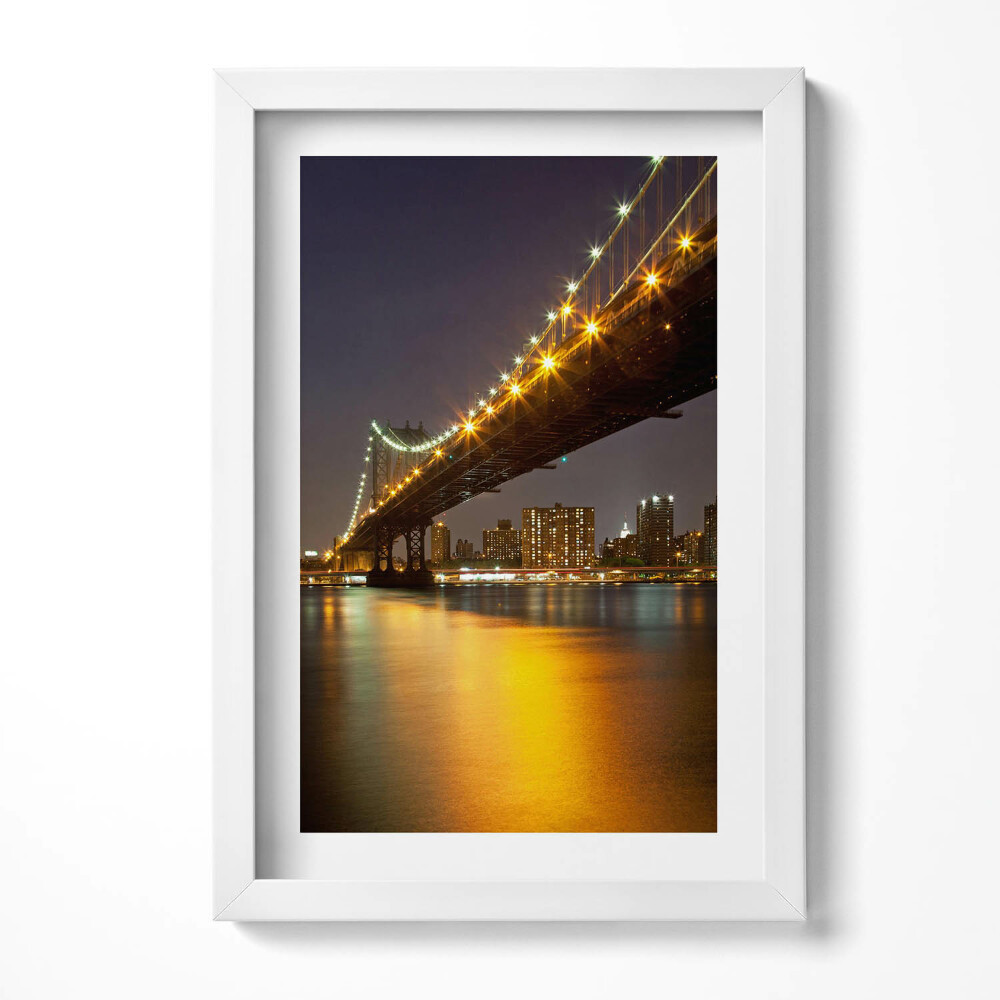 Tablou living cu rama decorativ Podul Brooklyn iluminat din New York