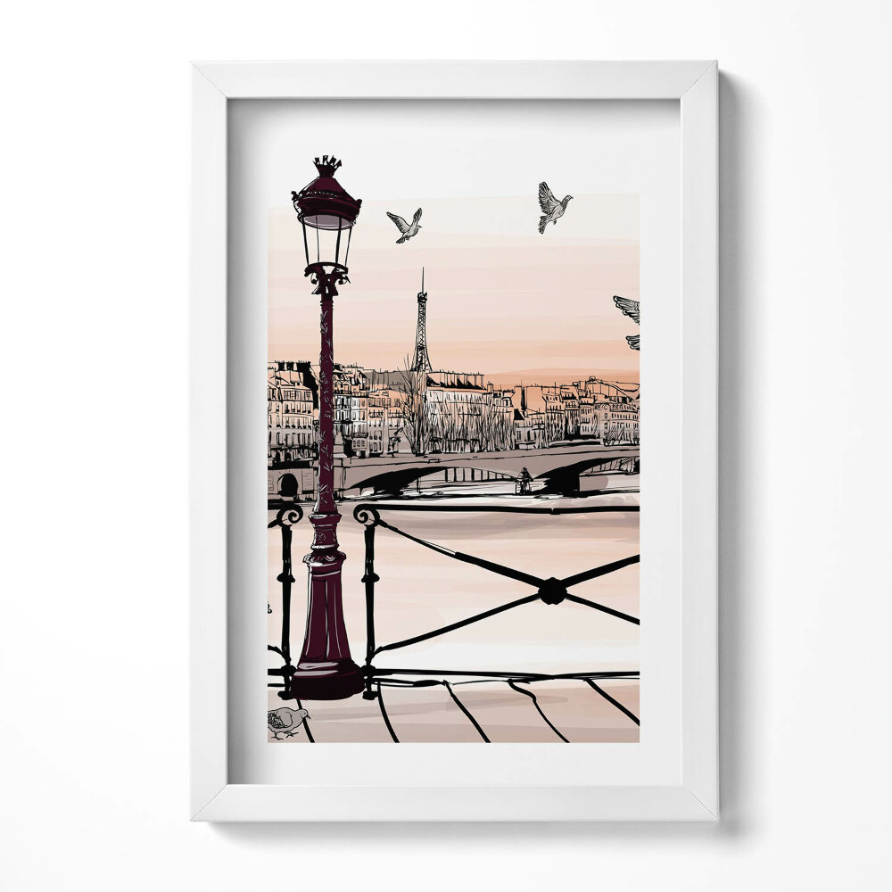 Tablou living cu rama decorativ Apus de soare pe Sena