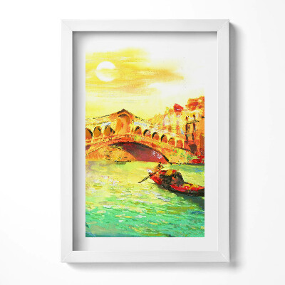 Tablou living cu rama decorativ Veneția - Gondola și Podul Rialto