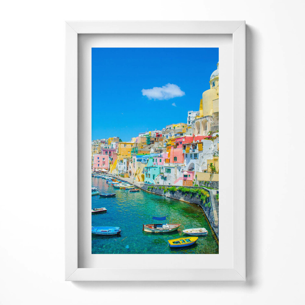 Tablou rama decorativ Oraș de coastă și bărci