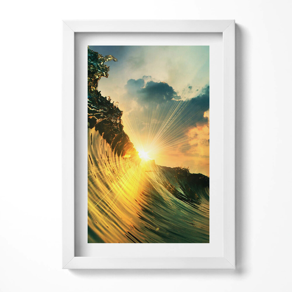 Tablou rama decorativ Valul mării și apusul soarelui