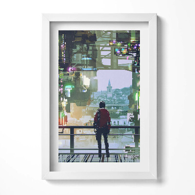 Tablou living cu rama decorativ Orașul Cyber-Punk