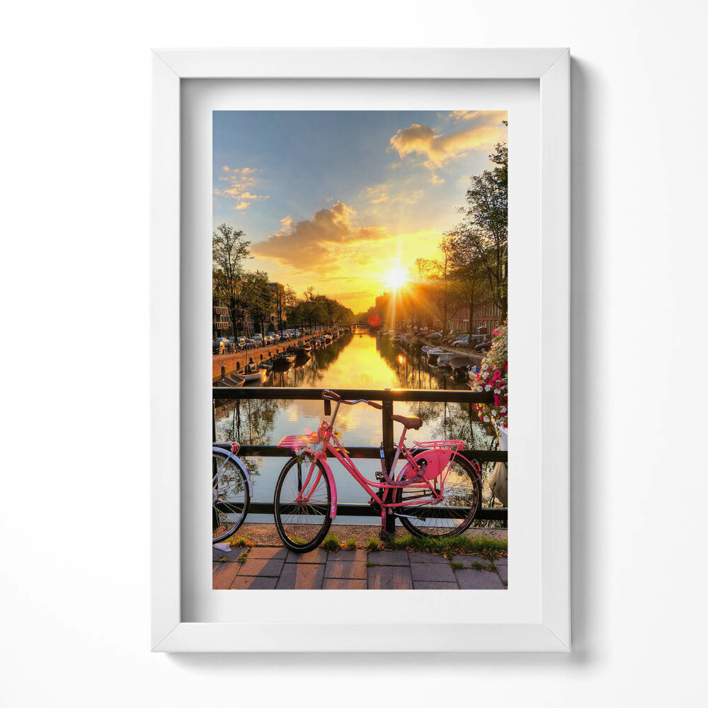 Tablou living cu rama decorativ Răsărit de soare peste Amsterdam