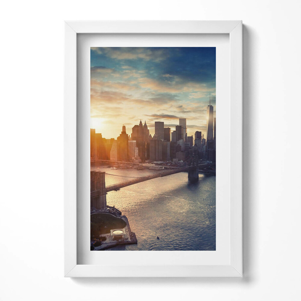 Tablou living cu rama decorativ New York Manhattan și apus de soare