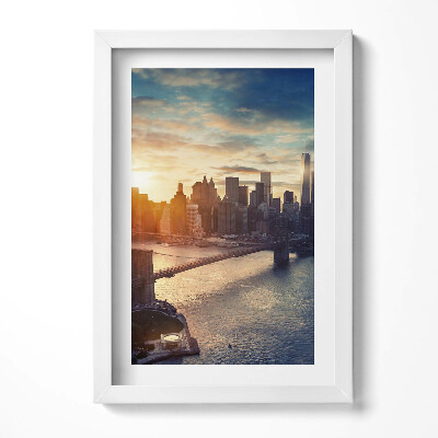 Tablou living cu rama decorativ New York Manhattan și apus de soare