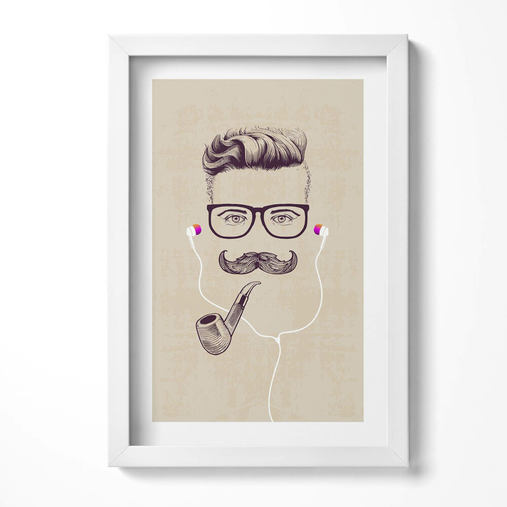 Tablou living cu rama decorativ Bărbat cu pipă și căști