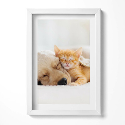 Tablou living cu rama decorativ Animale care dorm, pisică și câine