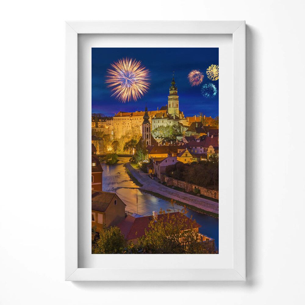 Tablou living cu rama decorativ Focuri de artificii Krumlov Republica Cehă
