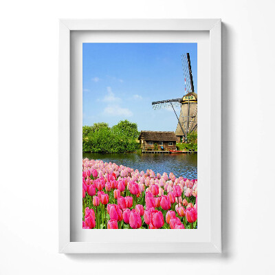 Tablou rama decorativ Moară de vânt olandeză cu flori