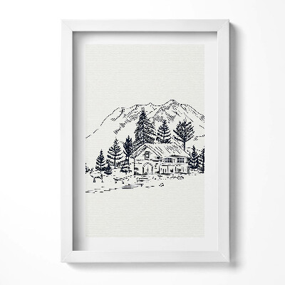 Tablou living cu rama decorativ Desenul unei case la munte