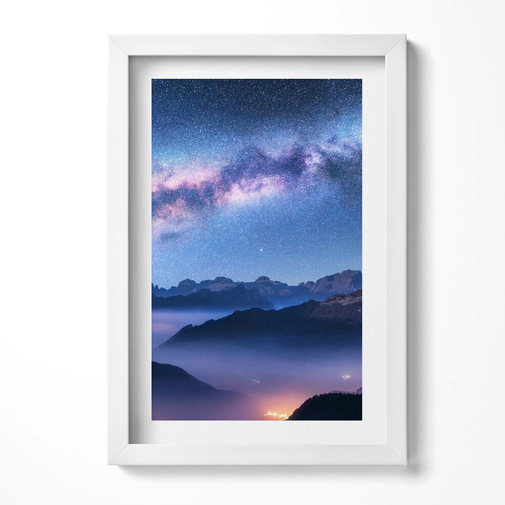 Tablou living cu rama decorativ Cer înstelat peste munți